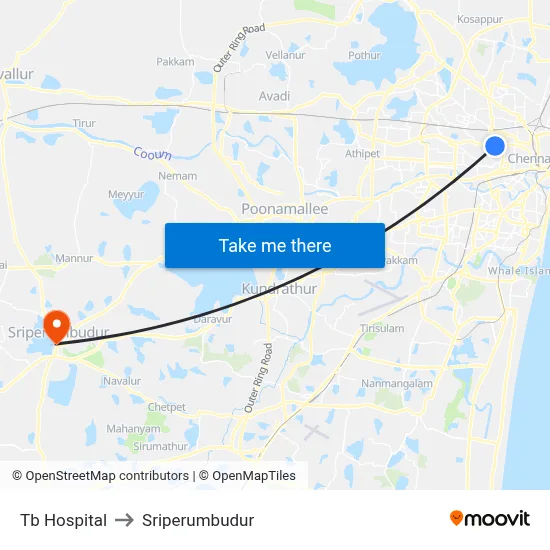 Tb Hospital to Sriperumbudur map