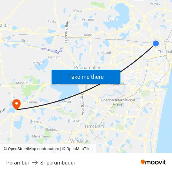 Perambur to Sriperumbudur map
