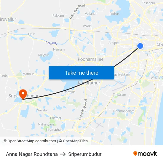 Anna Nagar Roundtana to Sriperumbudur map