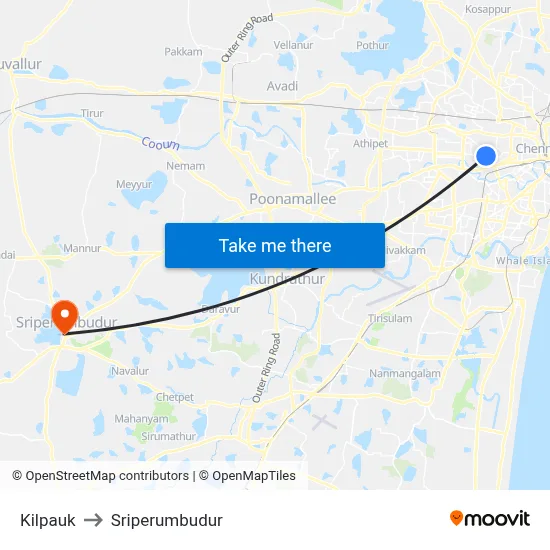 Kilpauk to Sriperumbudur map