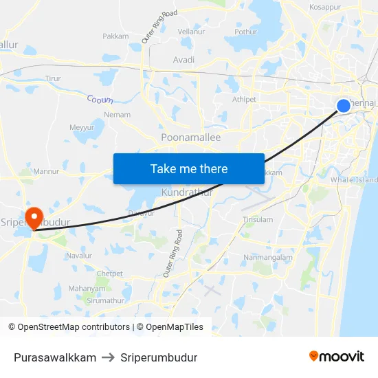 Purasawalkkam to Sriperumbudur map