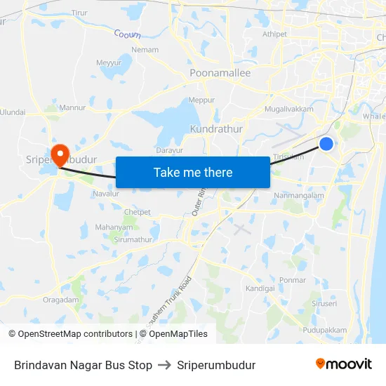 Brindavan Nagar Bus Stop to Sriperumbudur map