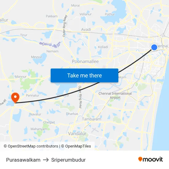 Purasawalkam to Sriperumbudur map