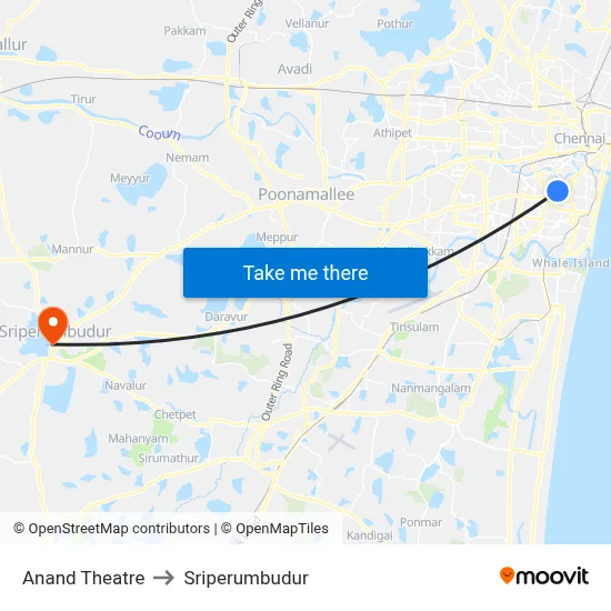 Anand Theatre to Sriperumbudur map