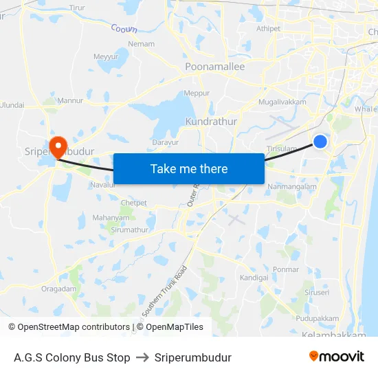 A.G.S Colony Bus Stop to Sriperumbudur map