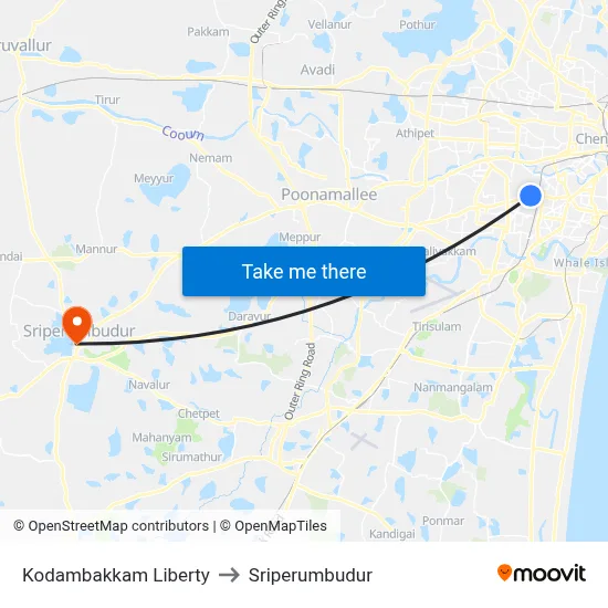 Kodambakkam Liberty to Sriperumbudur map