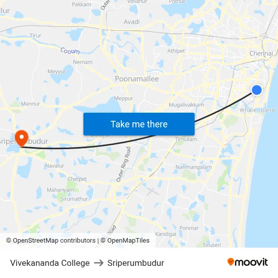 Vivekananda College to Sriperumbudur map