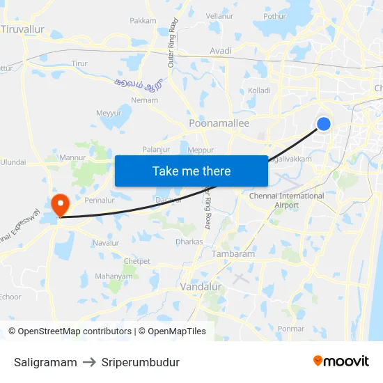 Saligramam to Sriperumbudur map