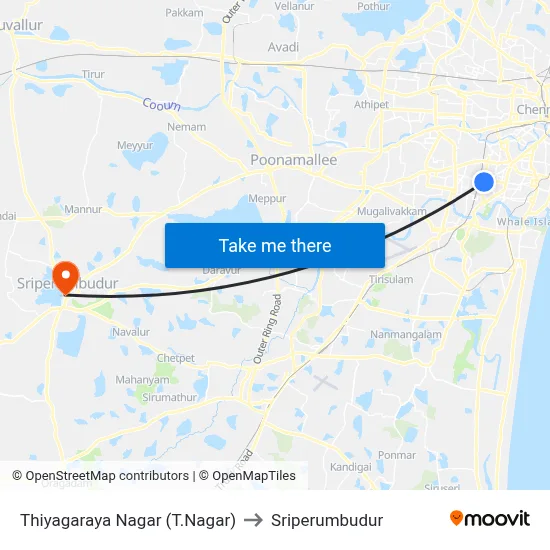 Thiyagaraya Nagar (T.Nagar) to Sriperumbudur map