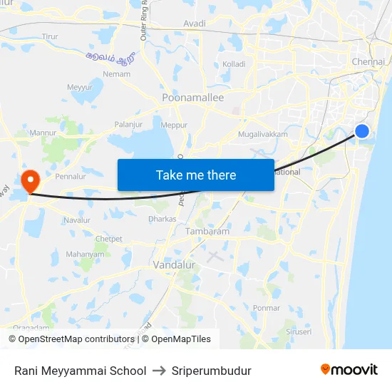 Rani Meyyammai School to Sriperumbudur map