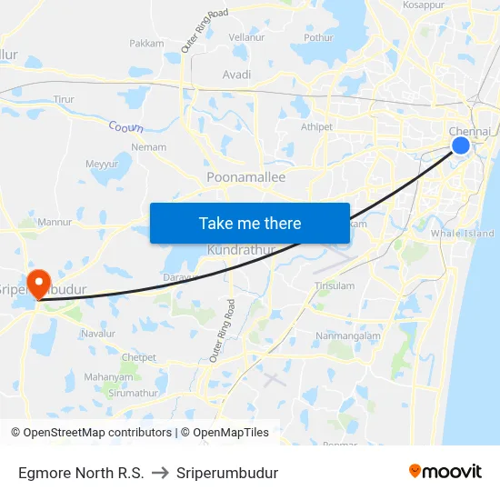 Egmore North R.S. to Sriperumbudur map