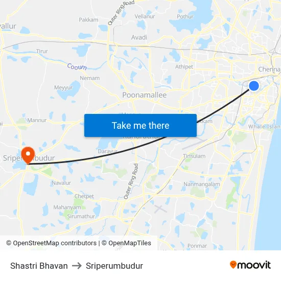 Shastri Bhavan to Sriperumbudur map