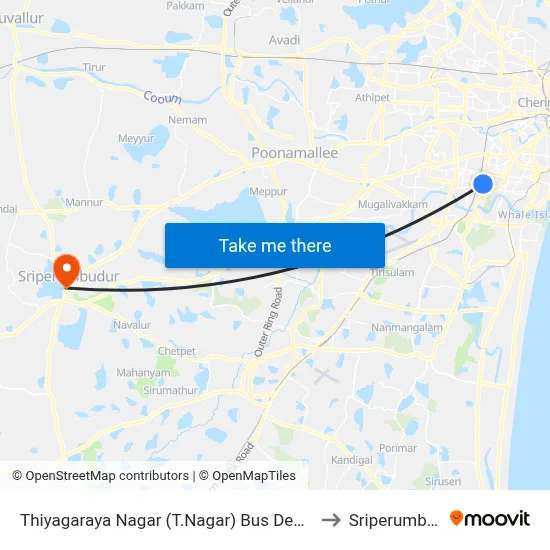 Thiyagaraya Nagar (T.Nagar) Bus Depot Corner to Sriperumbudur map