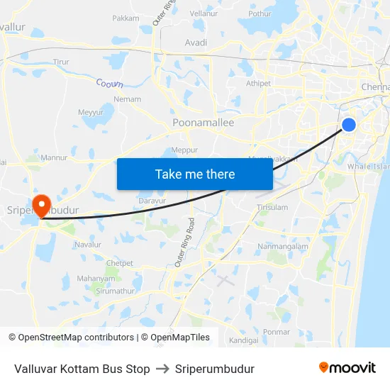 Valluvar Kottam Bus Stop to Sriperumbudur map