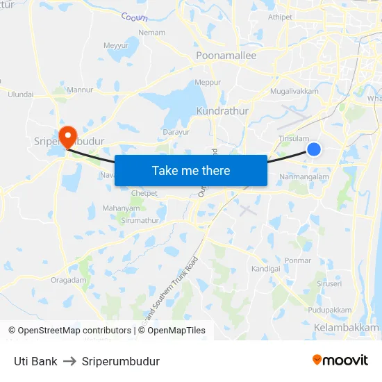Uti Bank to Sriperumbudur map