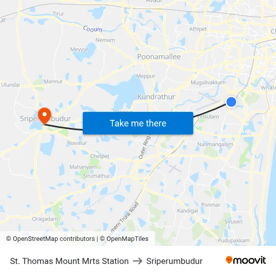 St. Thomas Mount Mrts Station to Sriperumbudur map