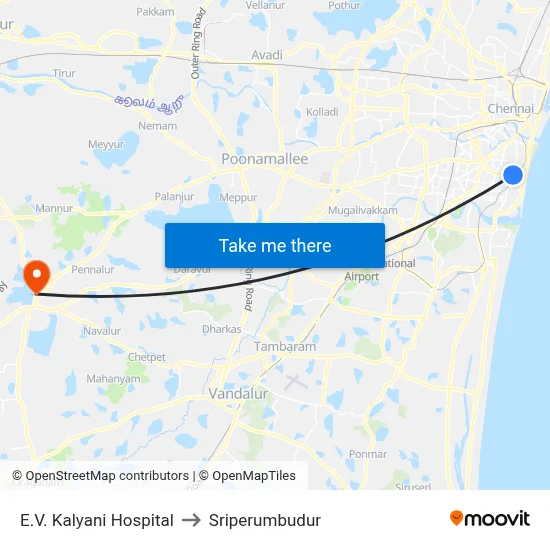 E.V. Kalyani Hospital to Sriperumbudur map
