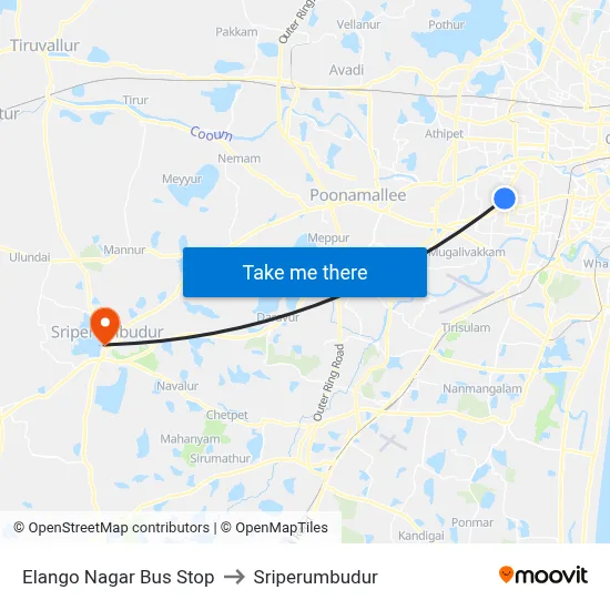Elango Nagar Bus Stop to Sriperumbudur map