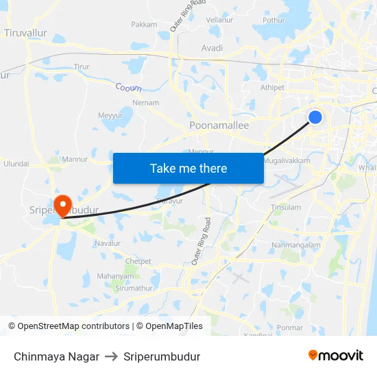 Chinmaya Nagar to Sriperumbudur map