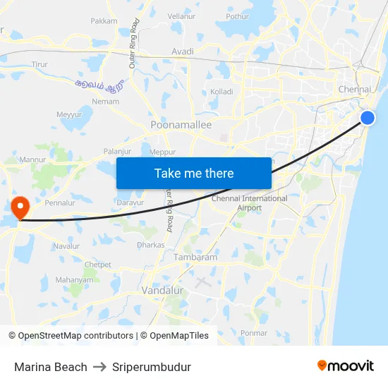 Marina Beach to Sriperumbudur map