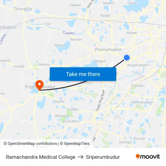 Ramachandra Medical College to Sriperumbudur map