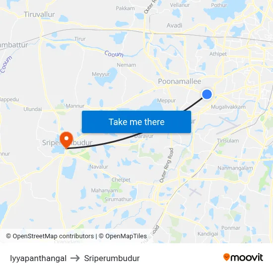 Iyyapanthangal to Sriperumbudur map