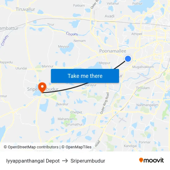 Iyyappanthangal Depot to Sriperumbudur map