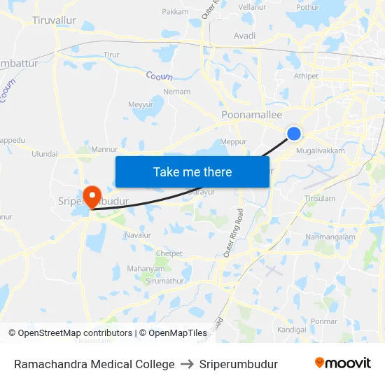 Ramachandra Medical College to Sriperumbudur map
