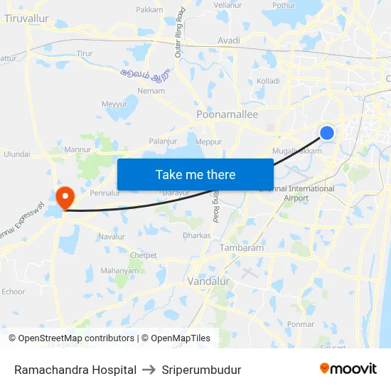 Ramachandra Hospital to Sriperumbudur map