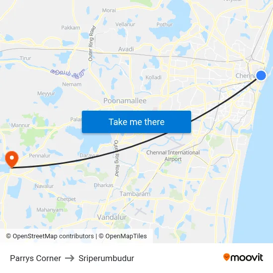 Parrys Corner to Sriperumbudur map