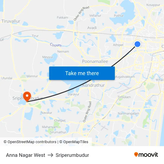 Anna Nagar West to Sriperumbudur map
