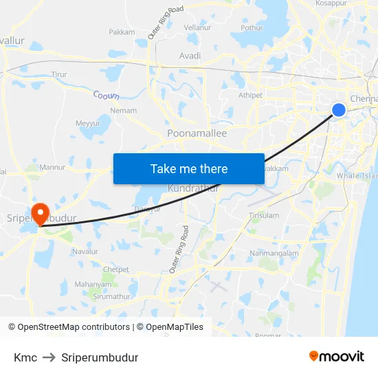 Kmc to Sriperumbudur map