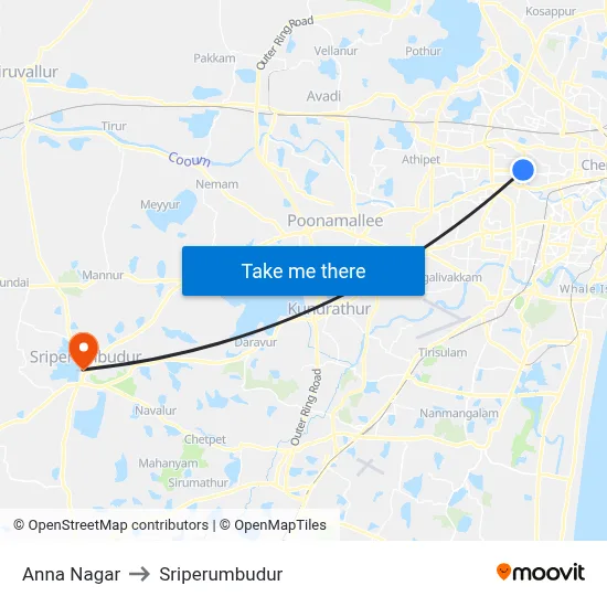 Anna Nagar to Sriperumbudur map