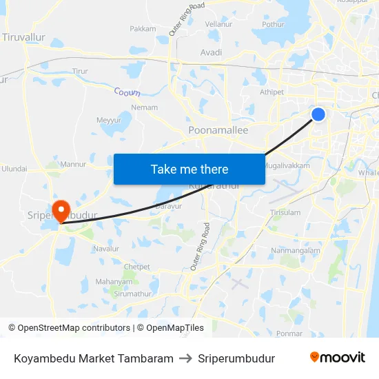 Koyambedu Market Tambaram to Sriperumbudur map