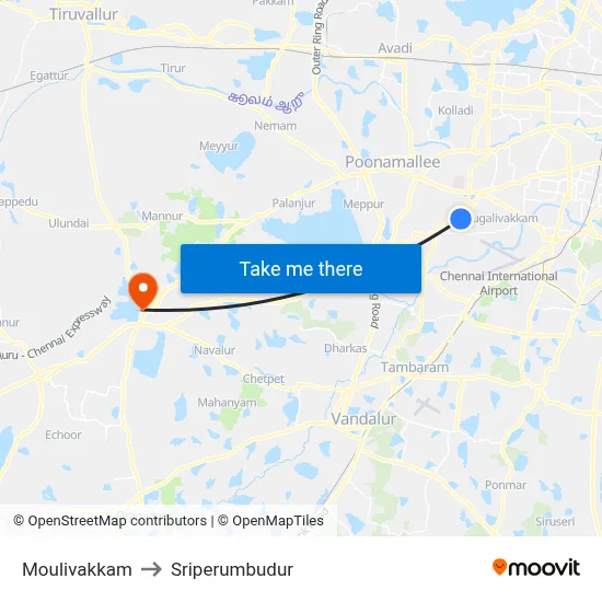 Moulivakkam to Sriperumbudur map