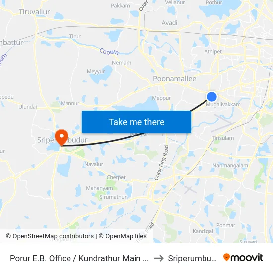Porur E.B. Office / Kundrathur Main Road to Sriperumbudur map