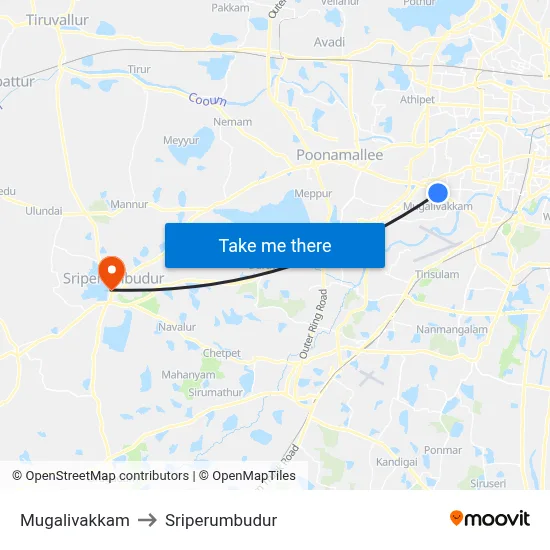 Mugalivakkam to Sriperumbudur map