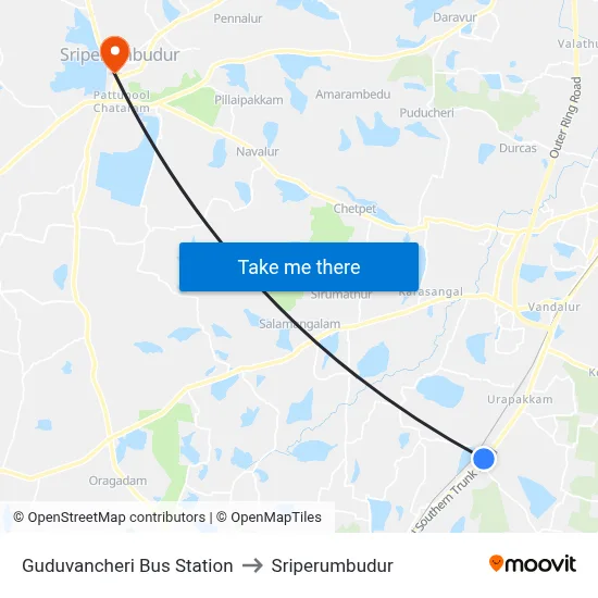 Guduvancheri Bus Station to Sriperumbudur map