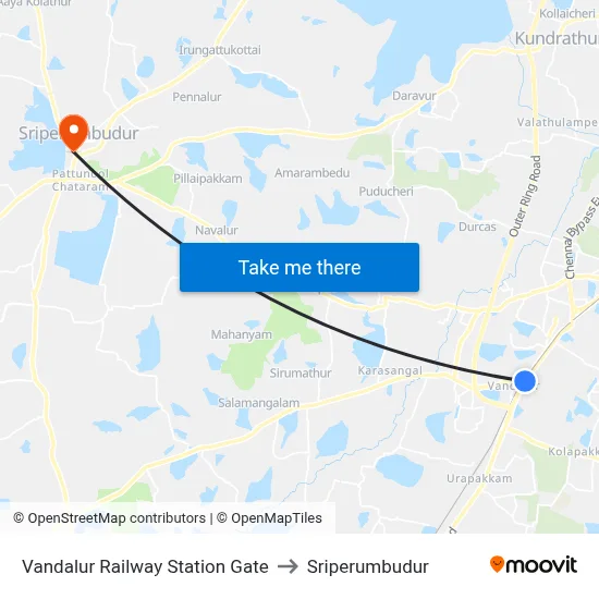 Vandalur Railway Station Gate to Sriperumbudur map