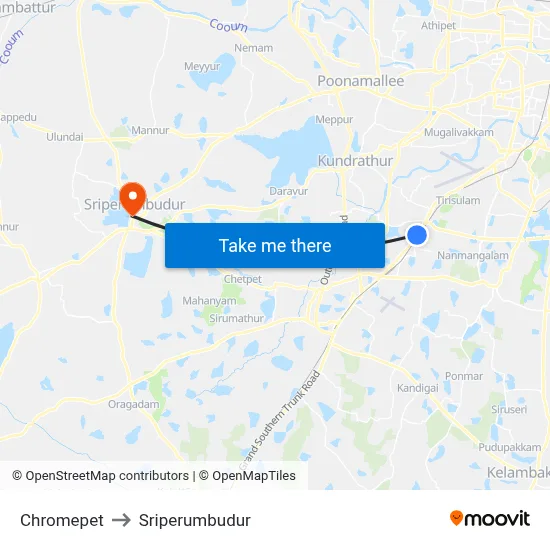 Chromepet to Sriperumbudur map
