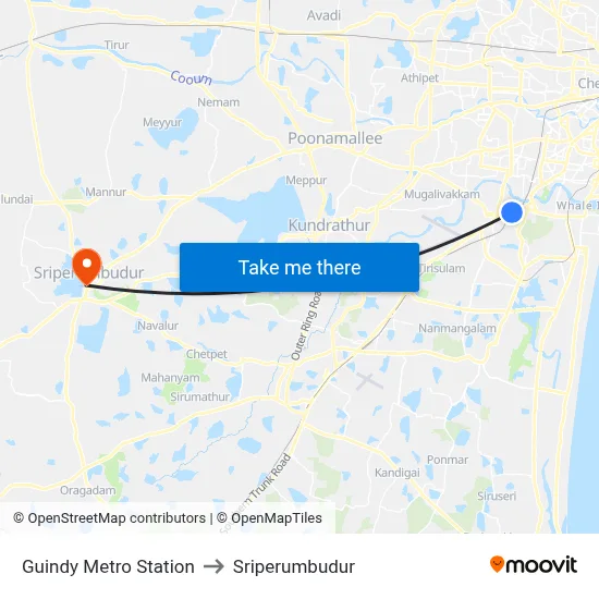 Guindy Metro Station to Sriperumbudur map