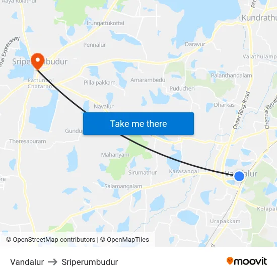 Vandalur to Sriperumbudur map