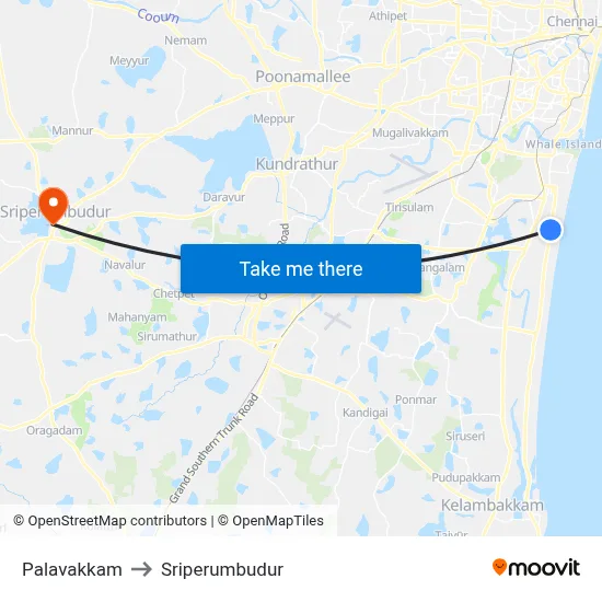 Palavakkam to Sriperumbudur map