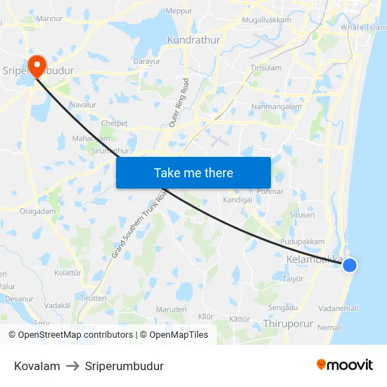 Kovalam to Sriperumbudur map