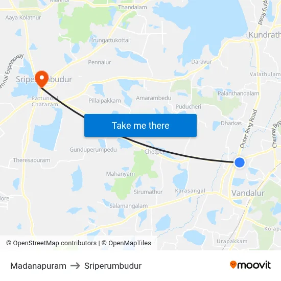 Madanapuram to Sriperumbudur map