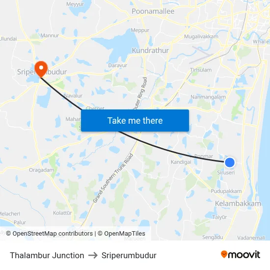 Thalambur Junction to Sriperumbudur map