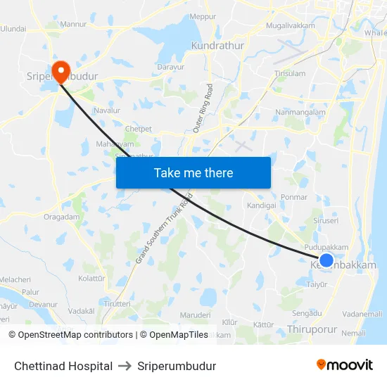 Chettinad Hospital to Sriperumbudur map