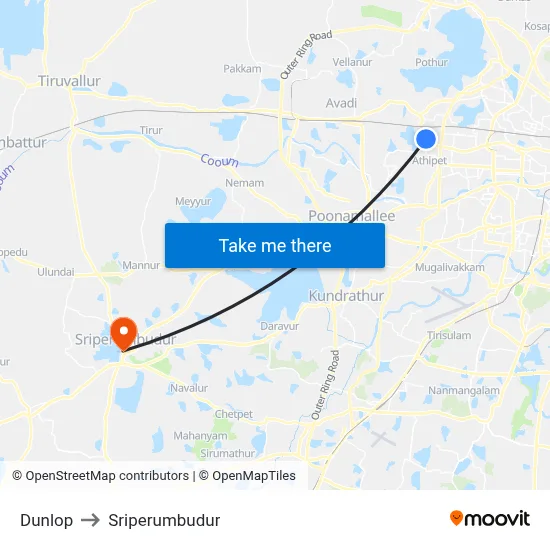 Dunlop to Sriperumbudur map