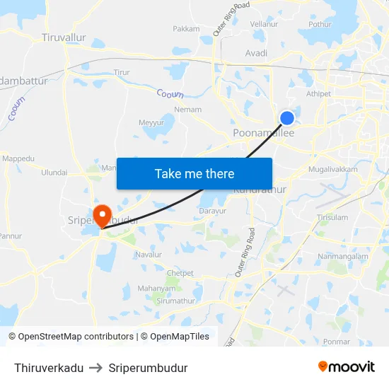 Thiruverkadu to Sriperumbudur map