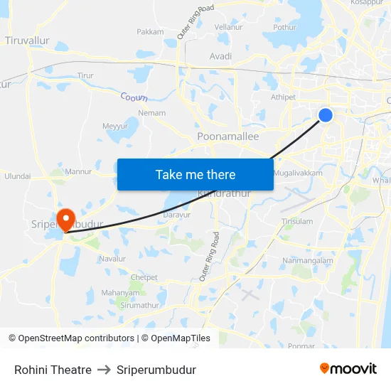 Rohini Theatre to Sriperumbudur map